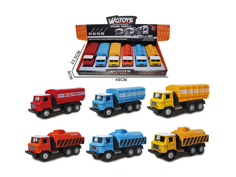 Pull Back Alloy Transport Oil Tanker Truck 6PCS