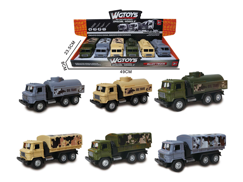 Pull Back Alloy Military Truck Transporting Oil Tankers 6PCS