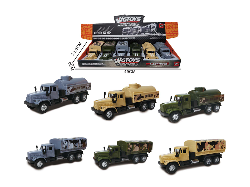Pull Back Alloy Military Truck Transporting Oil Tankers 6PCS