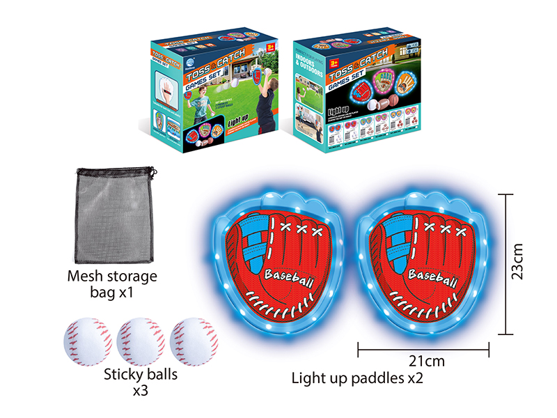 Toss&Catch Games Set(Light-Up Hand Targets, 3 Softballs, Mesh Storage Bag)