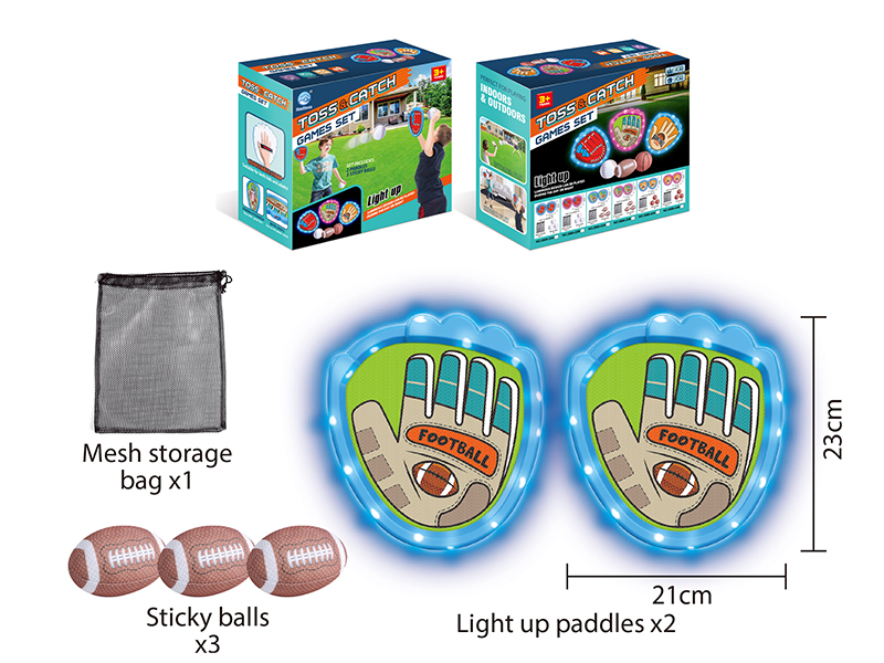 Toss&Catch Games Set(Light-Up Hand Targets, 3 Rugby, Mesh Storage Bag)