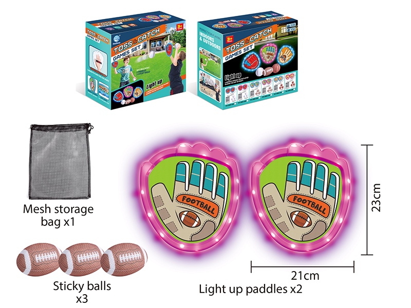 Toss&Catch Games Set(Light-Up Hand Targets, 3 Rugby, Mesh Storage Bag)