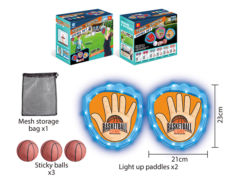 Toss&Catch Games Set(Light-Up Hand Targets, 3 Basketballs, Mesh Storage Bag)