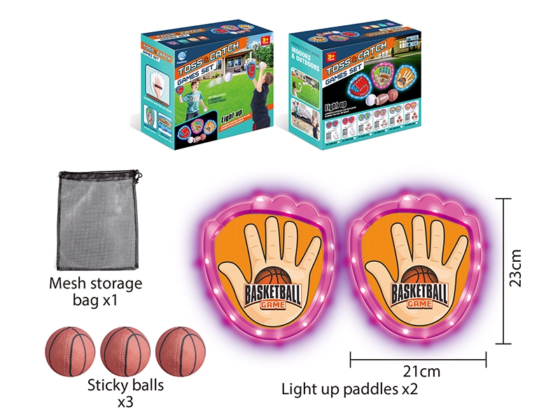 Toss&Catch Games Set(Light-Up Hand Targets, 3 Basketballs, Mesh Storage Bag)