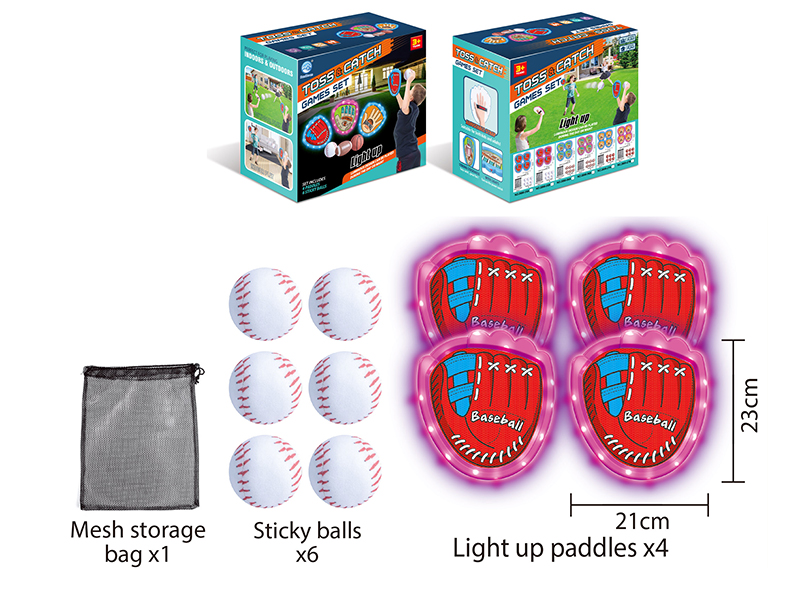 Toss&Catch Games Set(Light-Up Hand Targets, 6 Softballs, Mesh Storage Bag)