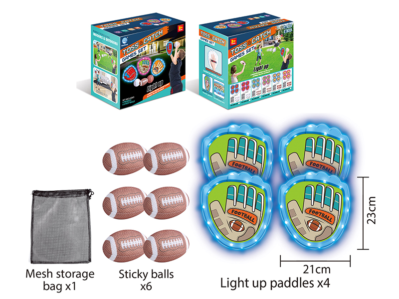 Toss&Catch Games Set(Light-Up Hand Targets, 6 Rugby, Mesh Storage Bag)