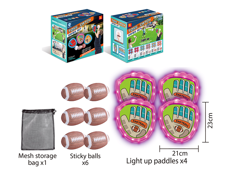 Toss&Catch Games Set(Light-Up Hand Targets, 6 Rugby, Mesh Storage Bag)