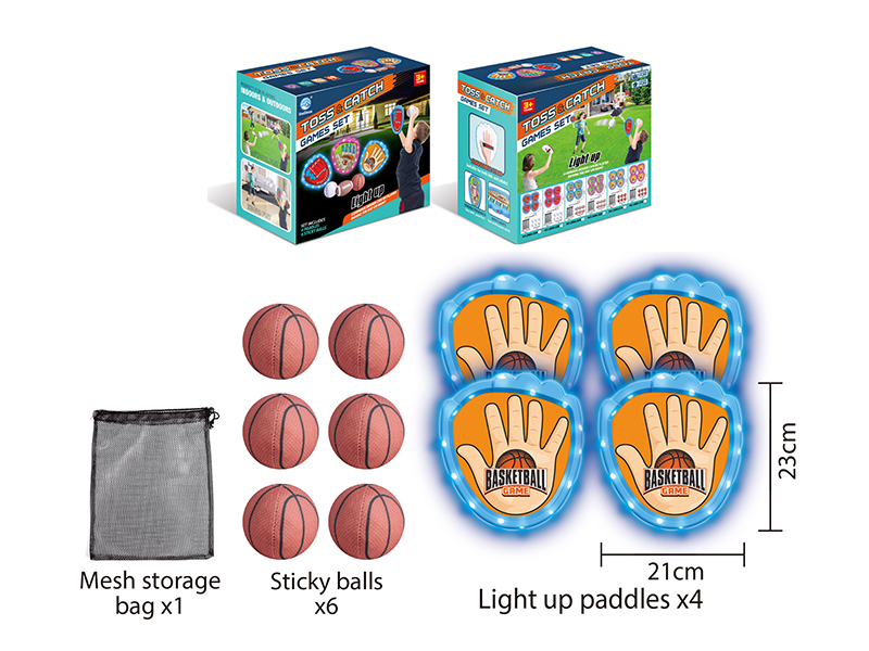 Toss&Catch Games Set(Light-Up Hand Targets, 6 Basketballs, Mesh Storage Bag)