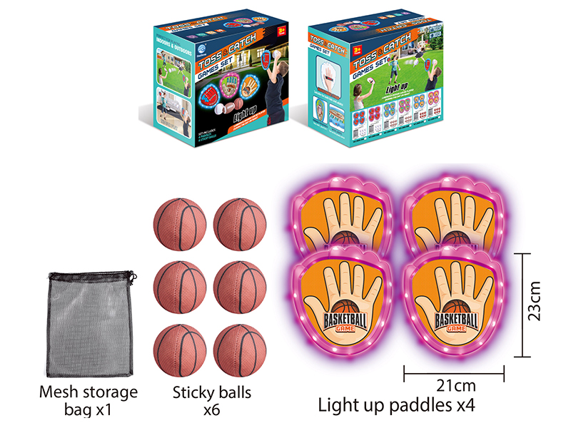 Toss&Catch Games Set(Light-Up Hand Targets, 6 Basketballs, Mesh Storage Bag)