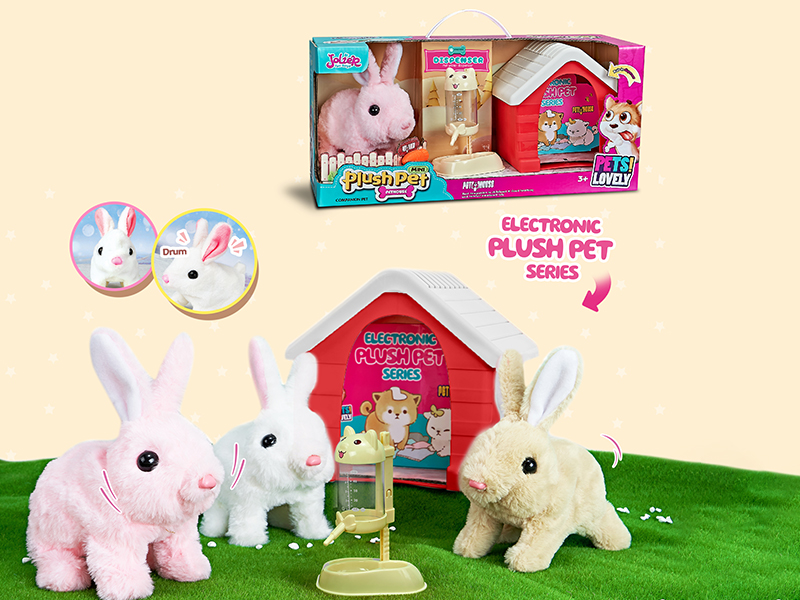 B/O Plush Small Rabbit + Pet House + Drinking Bottle