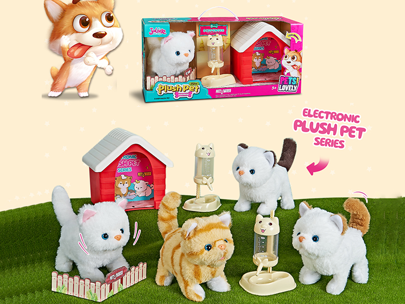 B/O Plush Small Cat + Pet House + Drinking Bottle