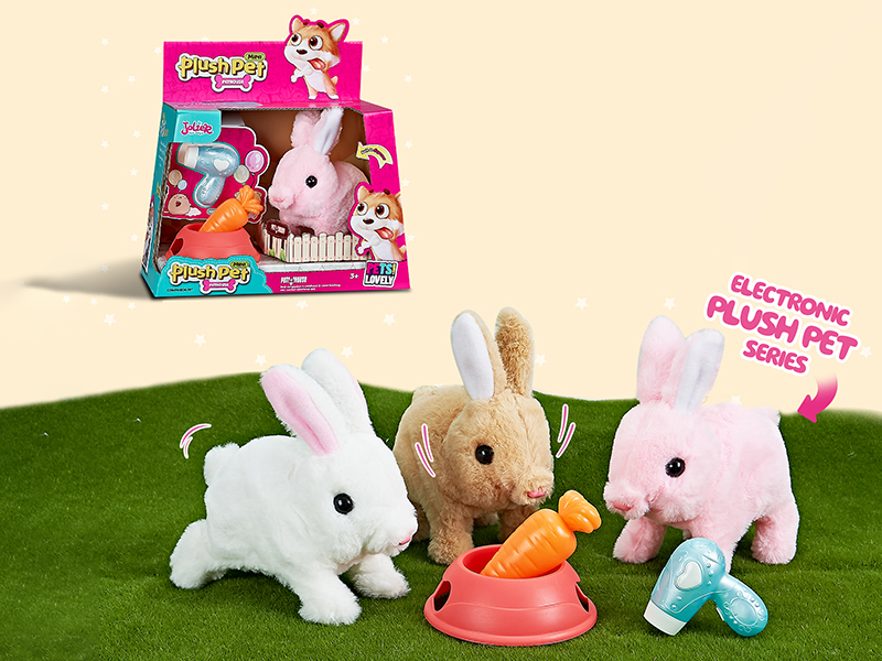 B/O Plush Middle Size Rabbit + Bowl + Carrot + Hairdryer