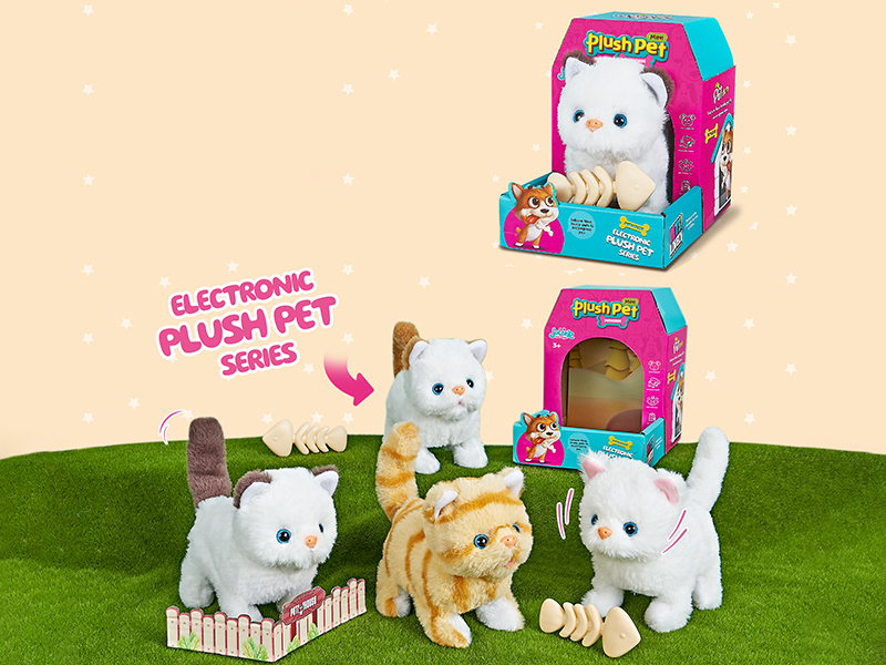 B/O Plush Small Pet Cat + Fish Bone