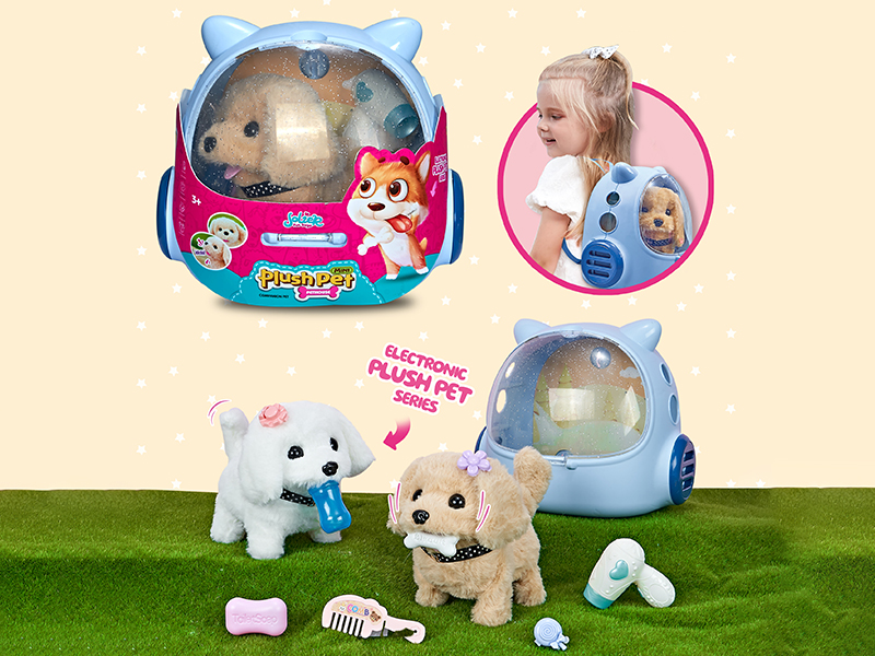 B/O Plush Small Bichon Frise/Golden Retriever + Pet Backpack + Accessories + Hair Dryer