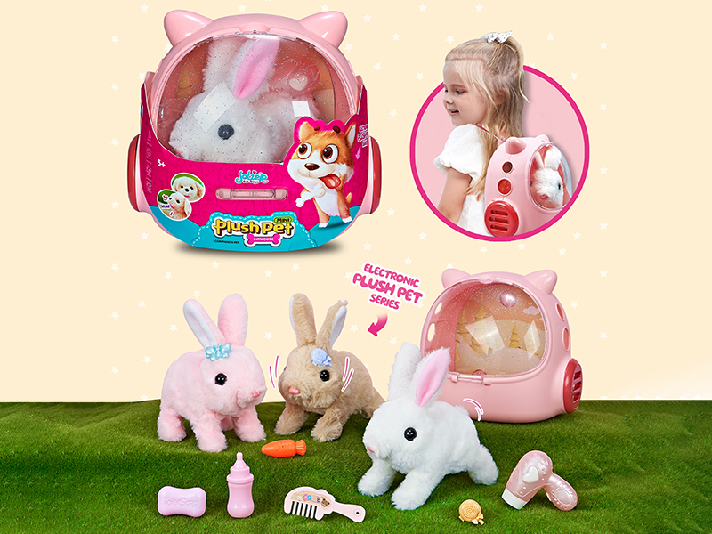 B/O Plush Small Rabbit + Pet Backpack + Accessories + Hair Dryer