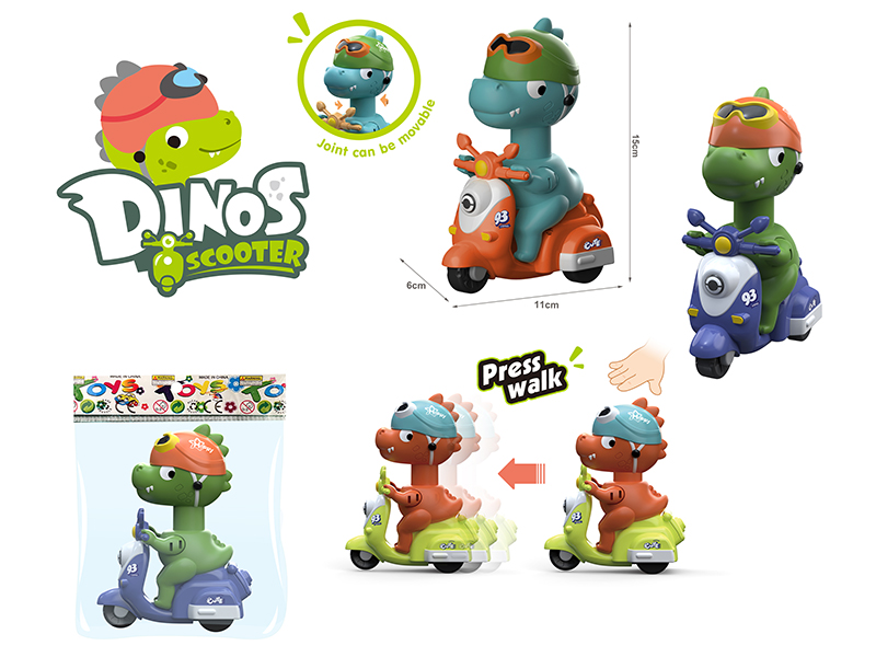 Press Cartoon Dinosaur Motorcycle