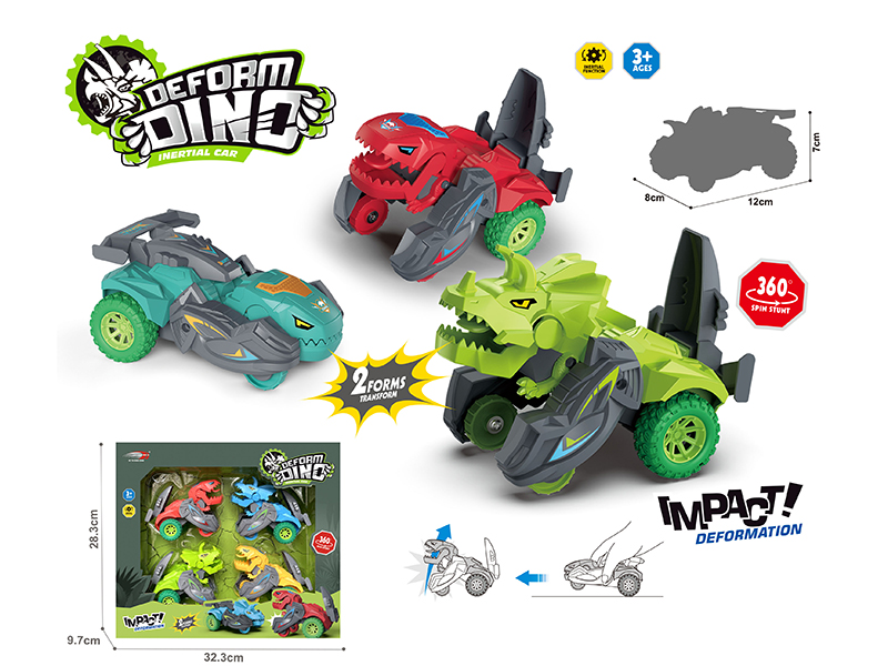 Friction Deformation Dinosaur Cars 4pcs