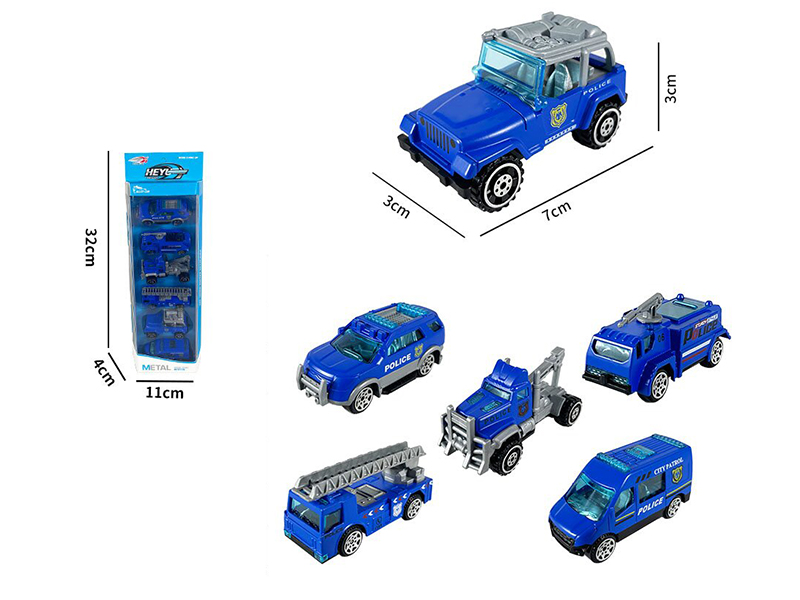 Slide Alloy Police Car 6pcs