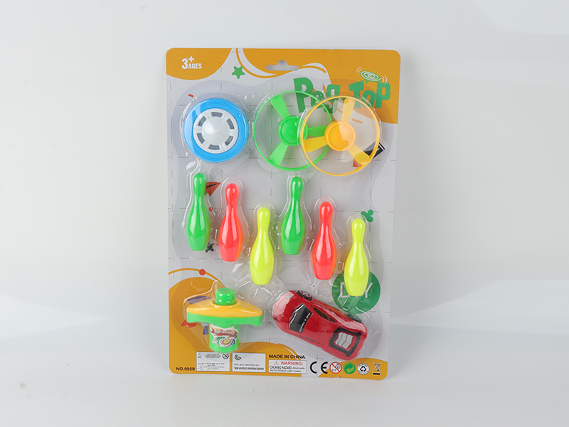 Spinning Top Toy(Launcher + Pull Back Car + Light-Up Top + 6 Bowling Toys + 2 Flying Saucer)