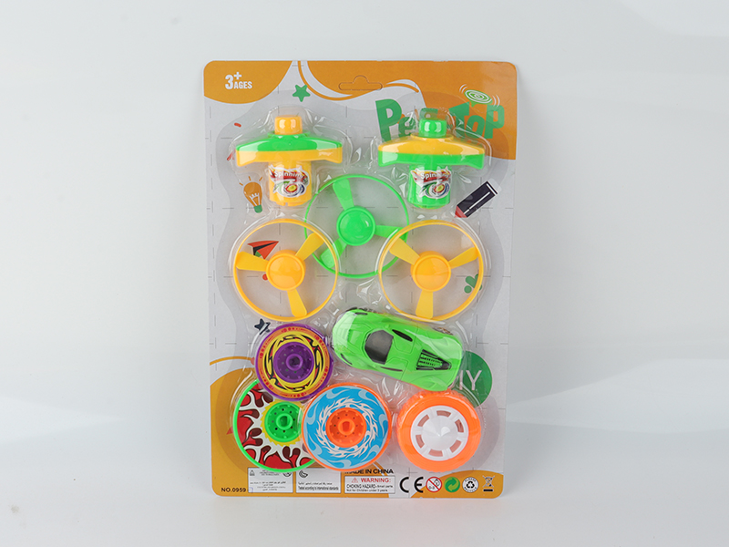 Spinning Top Toy(2 Launcher + 1 Top With Lights + Pull Back Car + 3 Flying Saucer + 3 Layers Stacked Peg-Top)