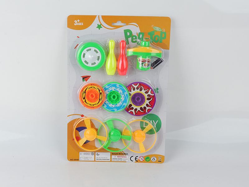 Spinning Top Toy(Launcher + Top With Lights + 2 Bowling Toys + 3 Flying Saucer + 3 Layers Stacked Peg-Top)