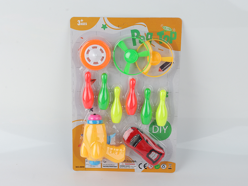 Launcher + Pull Back Car + Top With Lights + 6 Bowling Toys + 2 Flying Saucer)