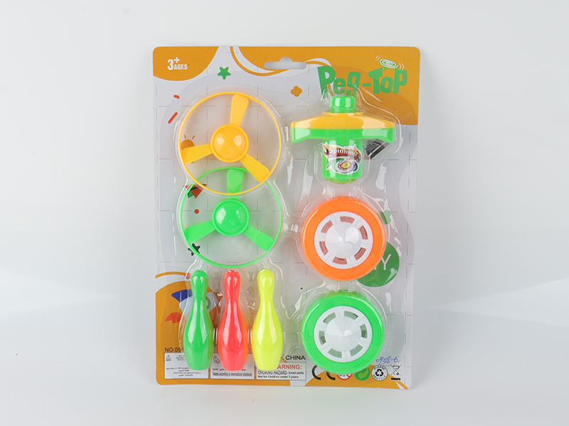 Spinning Top Toy(Launcher + 2 Light-Up Top + 3 Bowling Toys + 2 Flying Saucer)