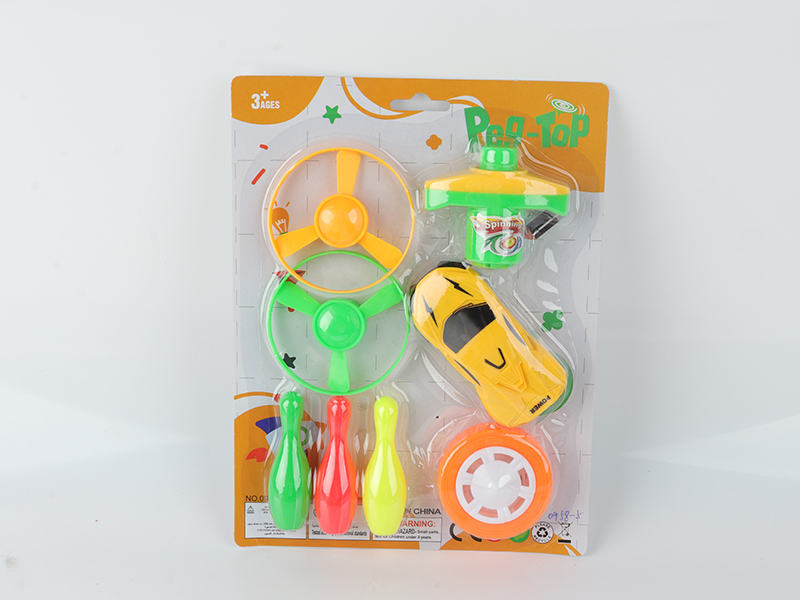 Spinning Top Toy(Launcher + Light-Up Top + Pull Back Car + 2 Flying Saucer + 3 Bowling Toys)
