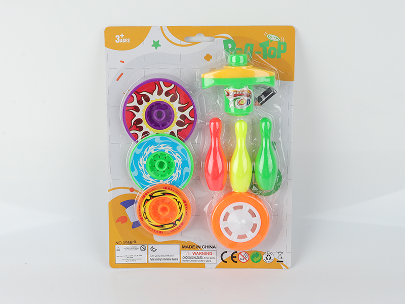 Spinning Top Toy(Launcher + Light-Up Top + 3 Bowling Toys + 3 Layers Stacked Peg-Top)