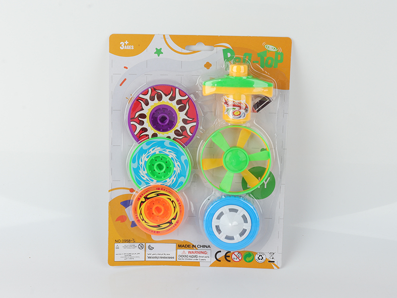 Spinning Top Toy(Launcher + Light-Up Top + 2 Flying Saucer + 3 Layers Stacked Peg-Top)
