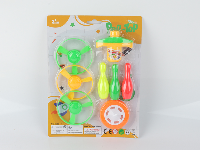 Spinning Top Toy(Launcher + Light-Up Top + 3 Bowling Toys + 3 Flying Saucer)