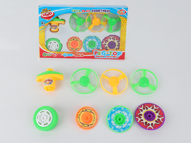 Spinning Top Toy(Launcher + 3 Flying Saucer + Top With Lights + 3 Layers Stacked Peg-Top)