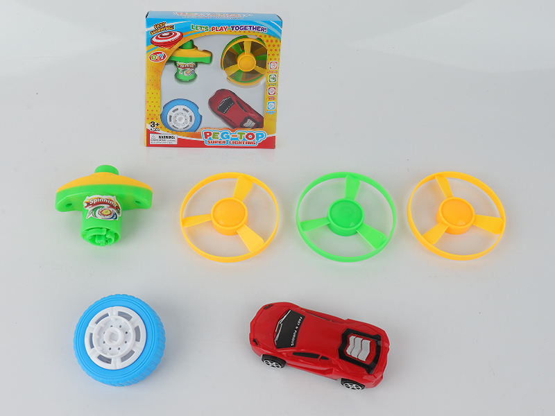 Spinning Top Toy(Launcher + Pull Back Car +3 Flying Saucer + Top With Lights)