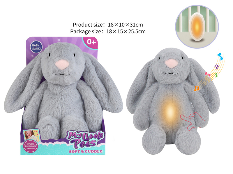 Plush Gray Rabbit Soothing Toy With Light And Music
