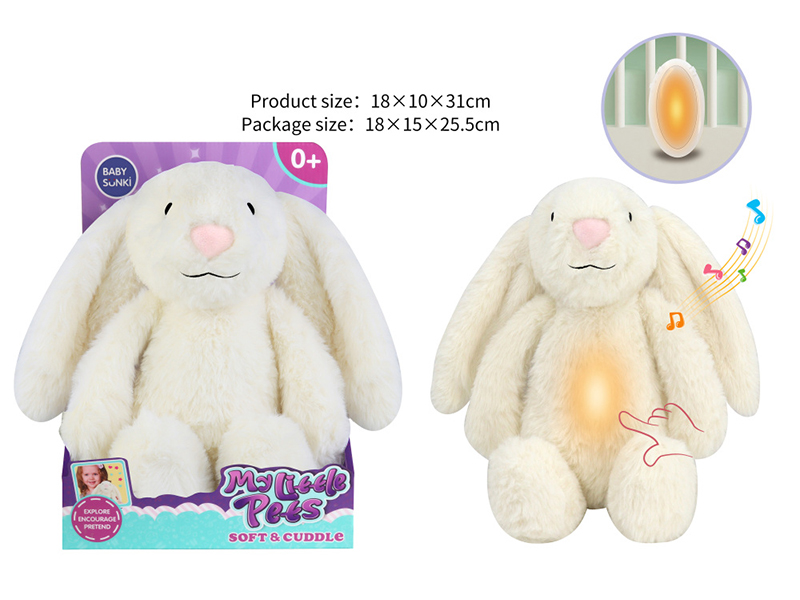 Plush White Rabbit Soothing Toy With Light And Music