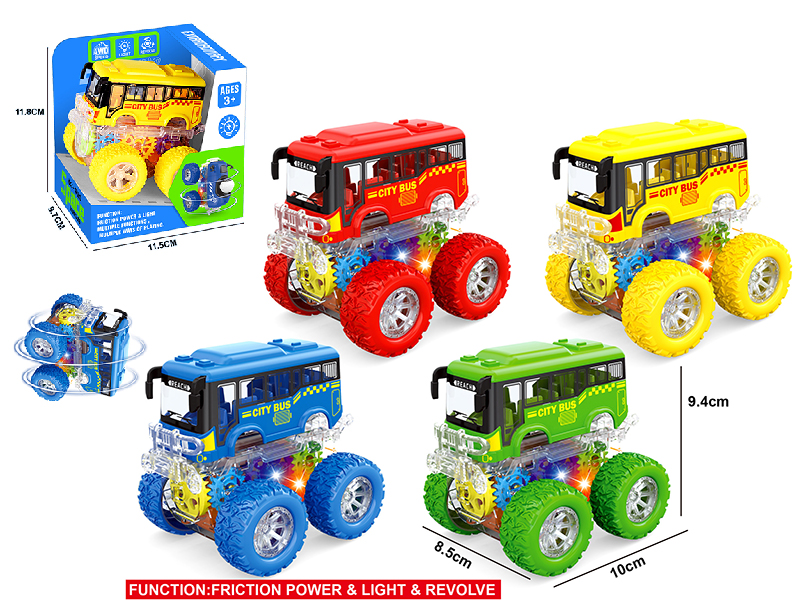 Dual Friction 4WD Stunt Bus With Lights 1PCS
