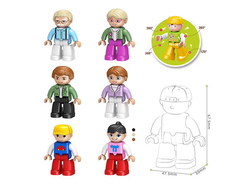 6 In 1 Large Particle Building Blocks Doll Family Series