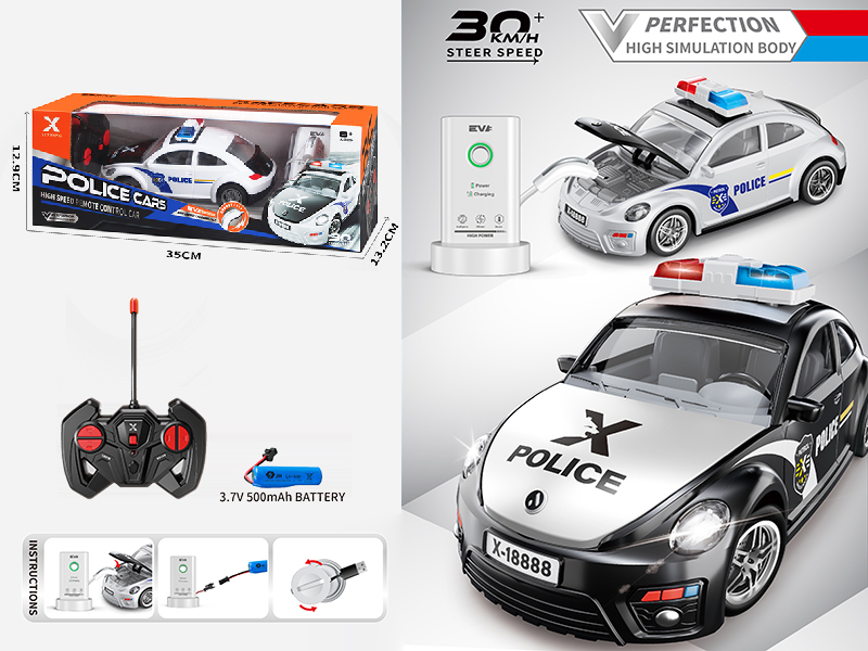 1:22 4-Channel Remote Control Volkswagen Beetle New Energy Police Car 49mhz