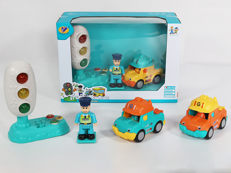 Music Traffic Light + Police Doll + Friction Cartoon Engineering Truck