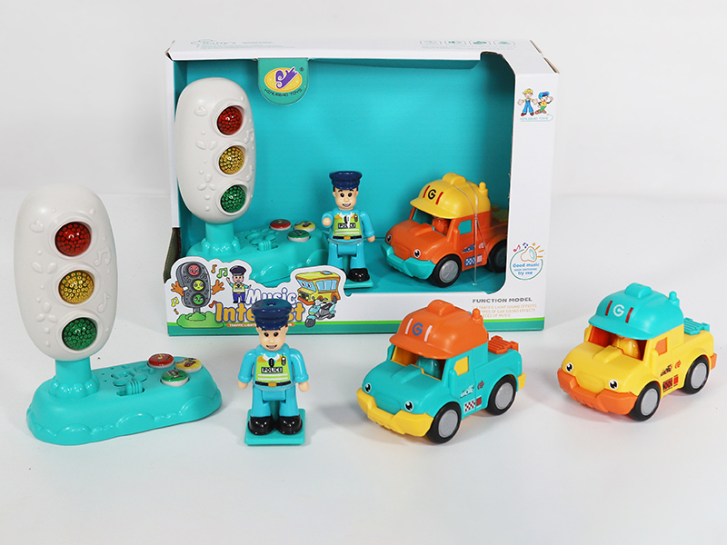 Music Traffic Light + Police Doll + Friction Cartoon Engineering Truck