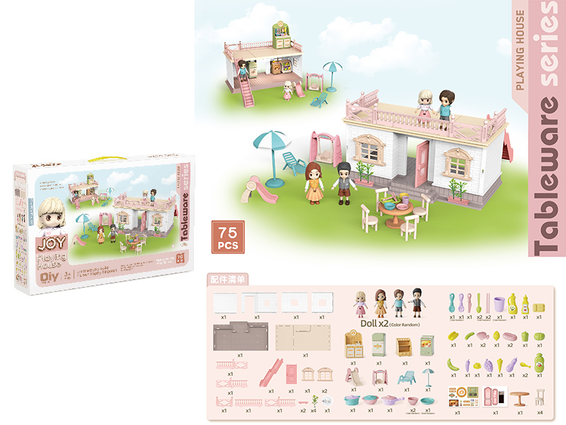 DIY Single-Storey Villa With Doll, Kitchen(Colorful Lights)75pcs