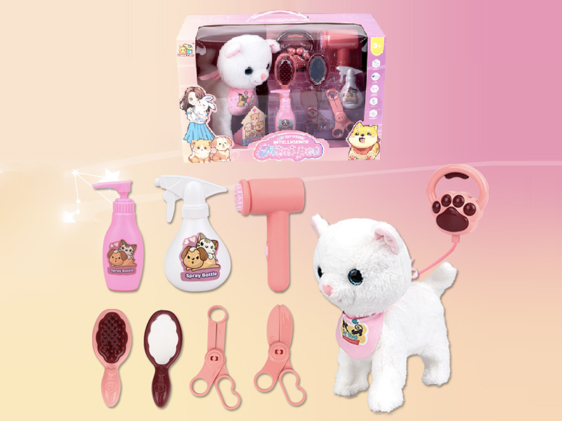 Intelligent Plush Pet Cat With Pulling Rope(White Cat)