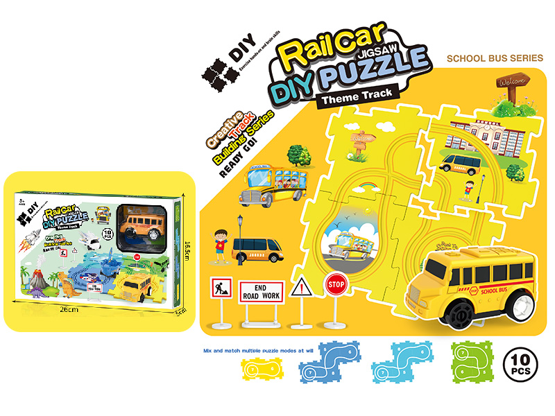 DIY School Bus Theme Puzzle Track Car