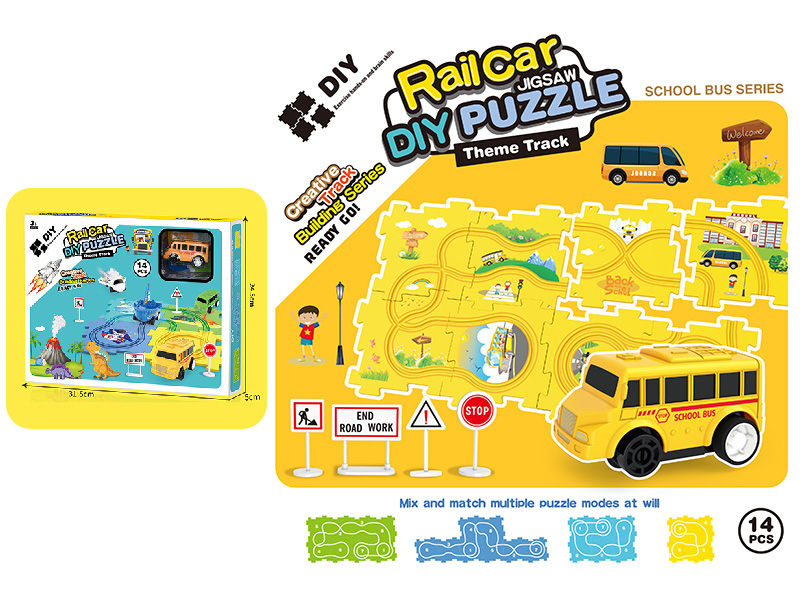 DIY School Bus Theme Puzzle Track Car
