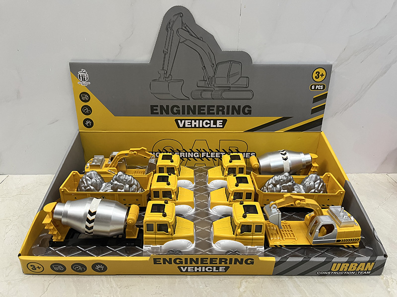 Pull Back Alloy Engineering Trucks 6pcs