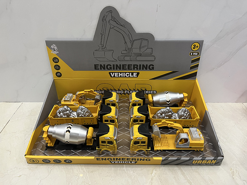 Pull Back Alloy Engineering Trucks 6pcs
