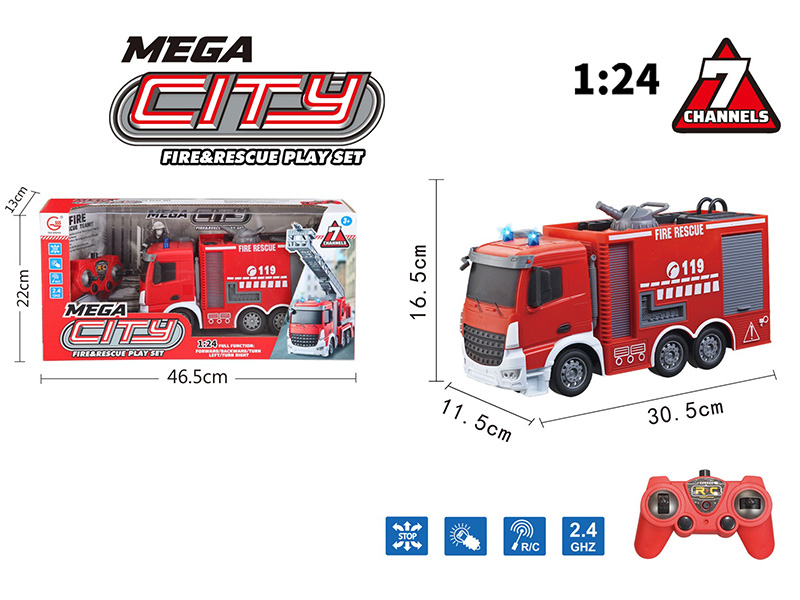1:24 2.4G 7-Channel Remote Control Fire Engine With Lights