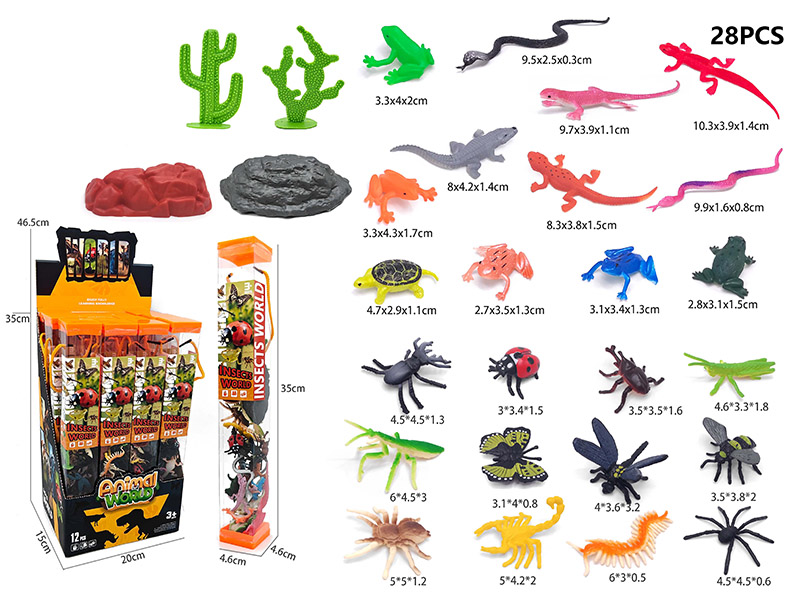 Insect And Reptile Set 28pcs(12 PVC Cylinder/Display Box)