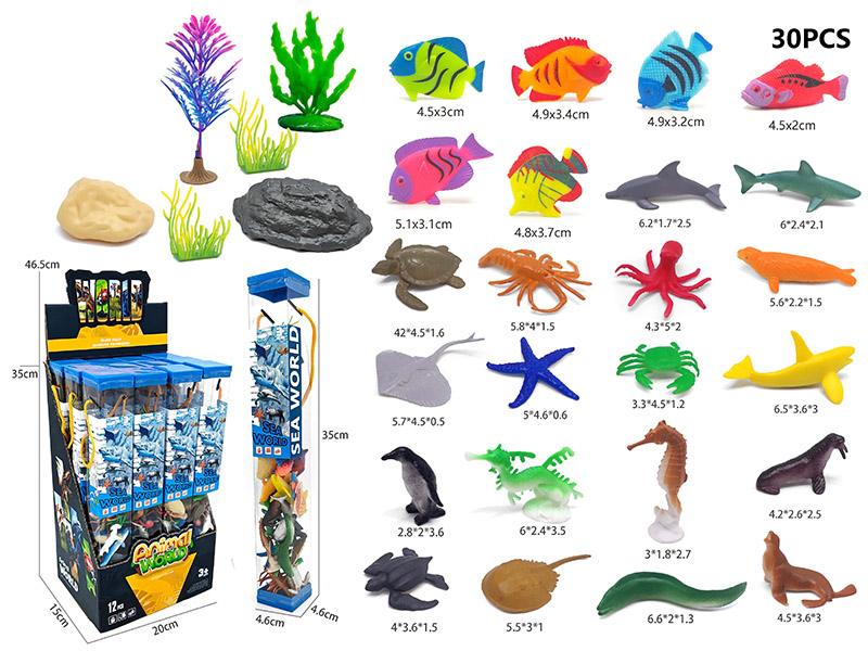 Marine Animal Set 30pcs(12 PVC Cylinder/Display Box)