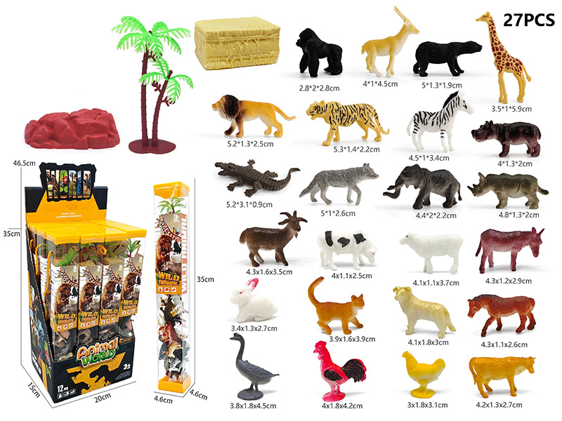 Farm Animal Wild Animals Set 27pcs(12 PVC Cylinder/Display Box)